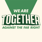 The logo of the TOGETHER alliance. Green and cream colours... "We are together against the far right"