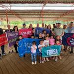 Delegations holding trade union banners in Columbia